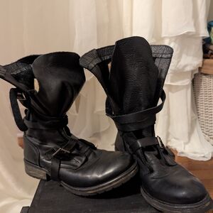 Steve Madden Black Leather Slouchy Combat Boots
